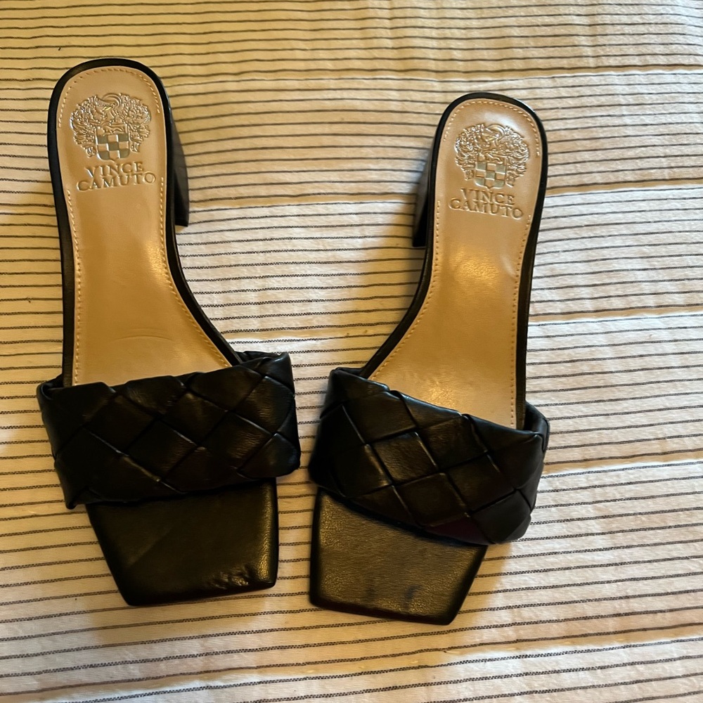 Vince Camuto Black Woven Mules